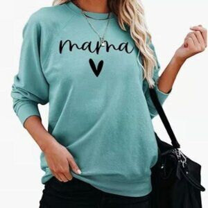 Womens Mama Sweatshirt, Long Sleeve tee, blue, comfortable XL
